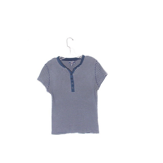 vintage CHAPS v neck shirt striped navy blue white