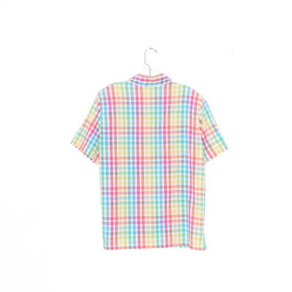 80s 90s PASTEL checkered BLOUSE rainbow plaid str… - image 6