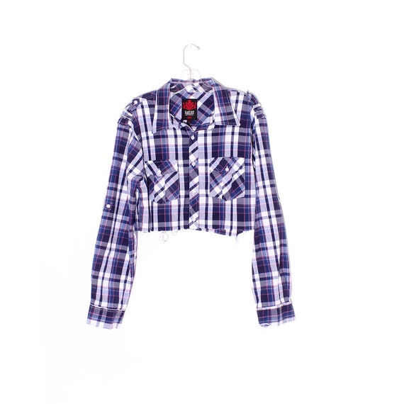 plaid shirt crop top western shirt flannel 90s cl… - image 1