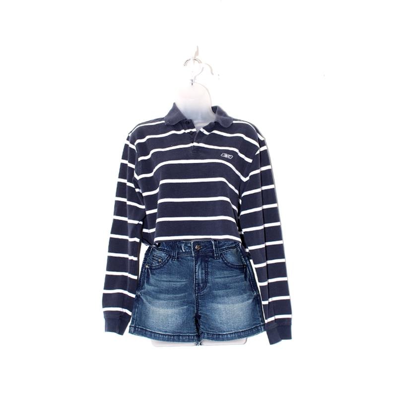 Long Sleeve Striped Polo Neck Crop Tee Stripe Crop Polo