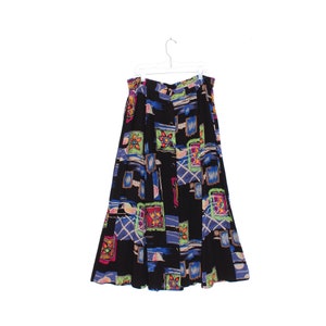 HIGH WAISTED SKIRT 80s 90s abstract floral print wearable art summer skirt rayon skirt midi skirt festival hipster boho womens sun dress