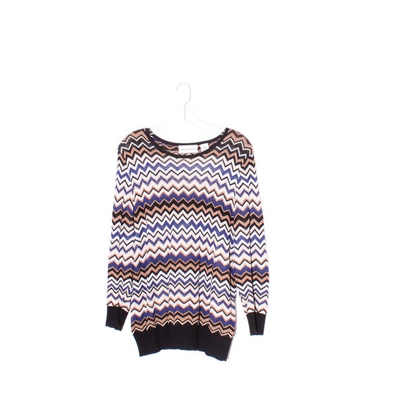 Zig Zag Sweater Striped Sweater Knit Sweater Slinky Silky Knit Fabric Chevron Striped Geometric Metallic Blend Y2K 90s Clothing Shirt Top