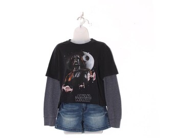 Vintage Y2K Star Wars Layered Graphic Tee – Black Gray Long Sleeve Shirt – Sci Fi Streetwear