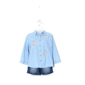 Vintage 90s Denim Shirt Light Wash Embroidered Floral Button Up Cottagecore Blouse