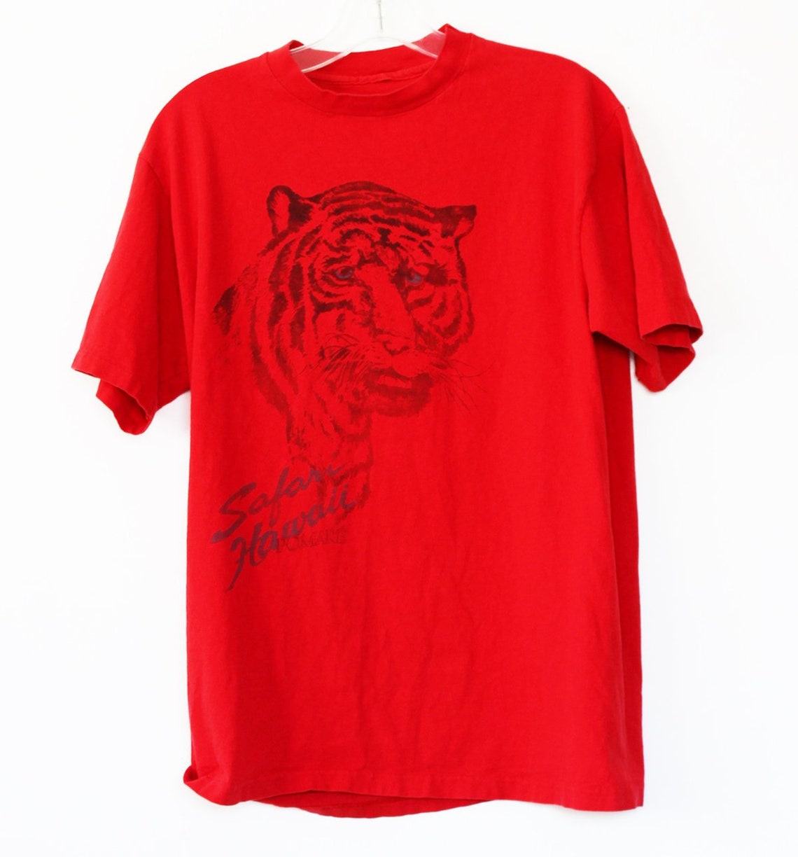 Vintage 70s 80s TSHIRT T Shirt Red Faded TIGER Print HAWAII - Etsy