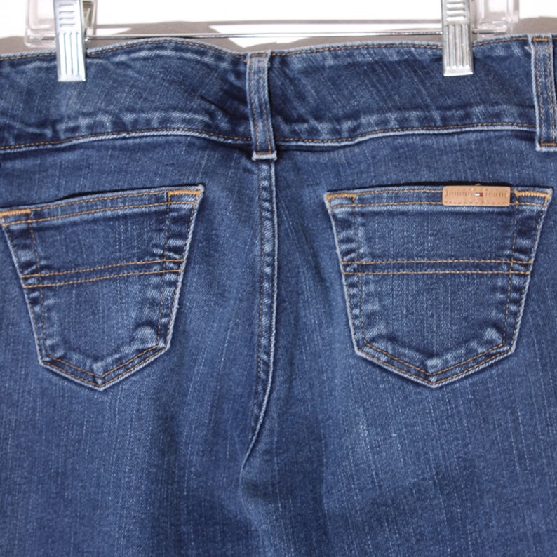 adorable TOMMY HILFIGER JEANS tommy jeans dark wash perfectly faded skinny fit distressed jeans boot cut jeans kick flare jeans 90s tommy