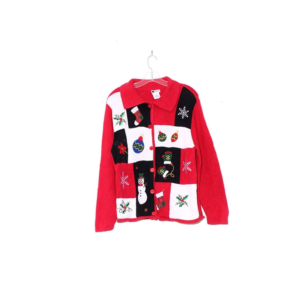 Quilted CHRISTMAS CARDIGAN Checkered Knit Christmas Sweater Quilted CHRISTMAS CARDIGAN Checkered Knit Christmas Sweater