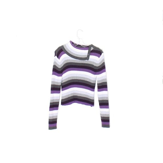 90s CROP TOP / striped sweater turtle neck croppe… - image 1