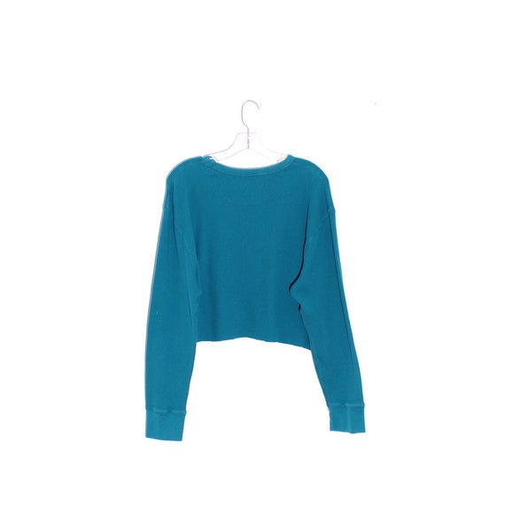 90s GAP THERMAL turquoise teal blue CROPPED long … - image 4