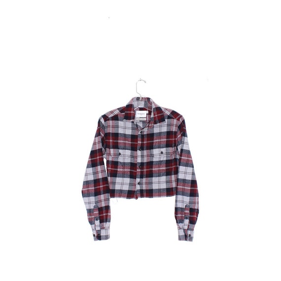 90s FLANNEL CROP TOP cropped plaid shirt button u… - image 1