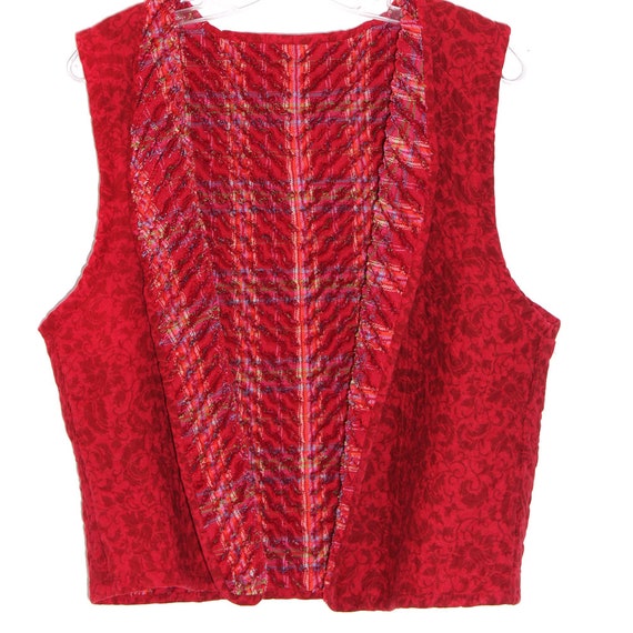 FRINGE VEST red REVERSIBLE paisley floral damask … - image 4