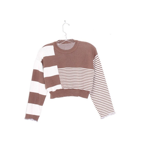 CROPPED SWEATER knit sweater striped checkered pat