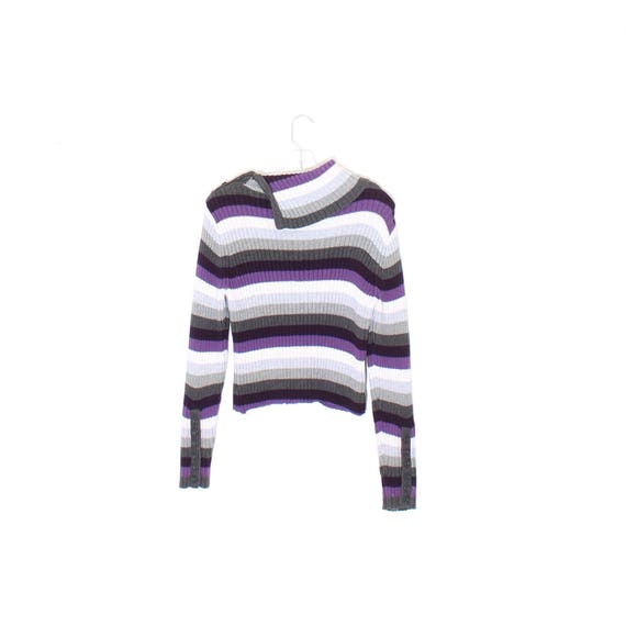 90s CROP TOP / striped sweater turtle neck croppe… - image 6