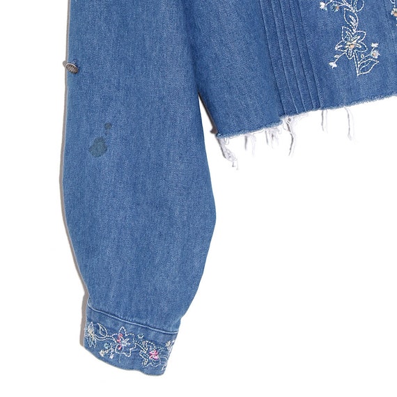 vintage COTTAGE CORE shirt FLORAL embroidered den… - image 5