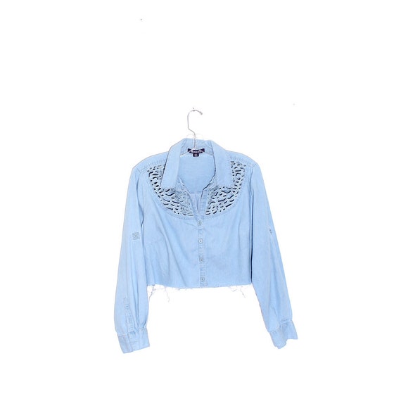 Chambray Blouse Cut Out Macrame 
