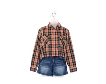 80s 90s PLAID SHIRT vintage button down blouse checkered striped cotton western look