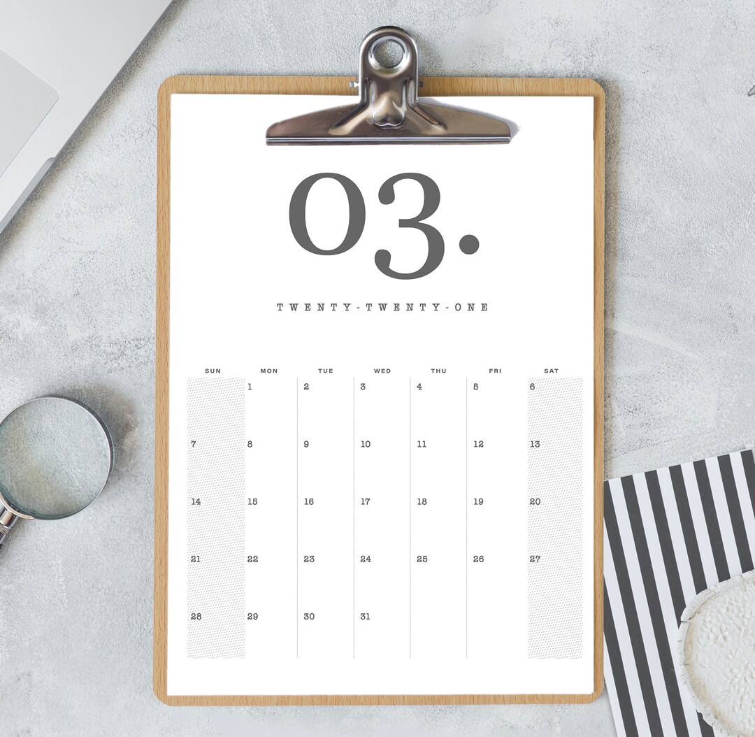 2021-2022 Minimalist Printable Calendar, Simple Font, Clipboard Monthly ...