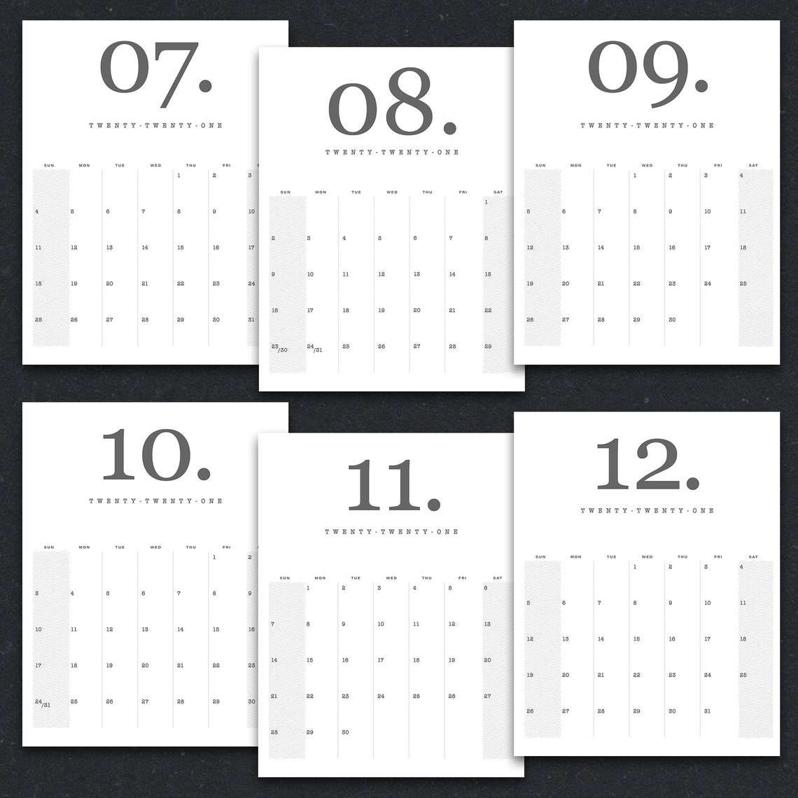 2021-2022 Minimalist Printable Calendar, Simple Font, Clipboard Monthly ...