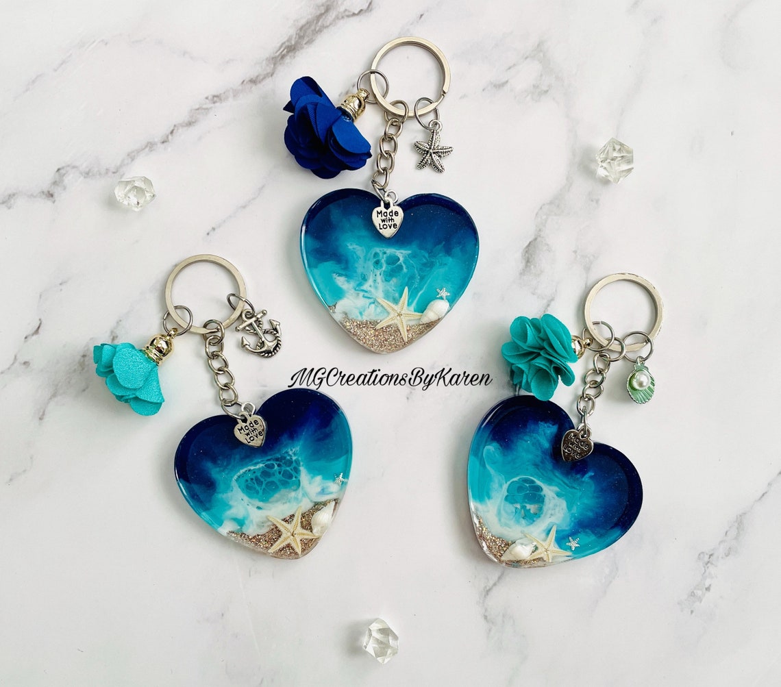 Resin Beach Theme Keychain Beach Keychain Ocean Keychain Etsy