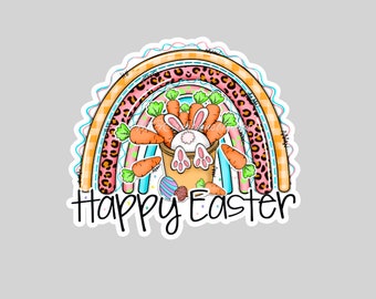 Happy Easter rainbow clear acrylic blank for badge reels with matching vinyl decal, Easter acrylic blank, Easter vinyl decal, Easter acrylic