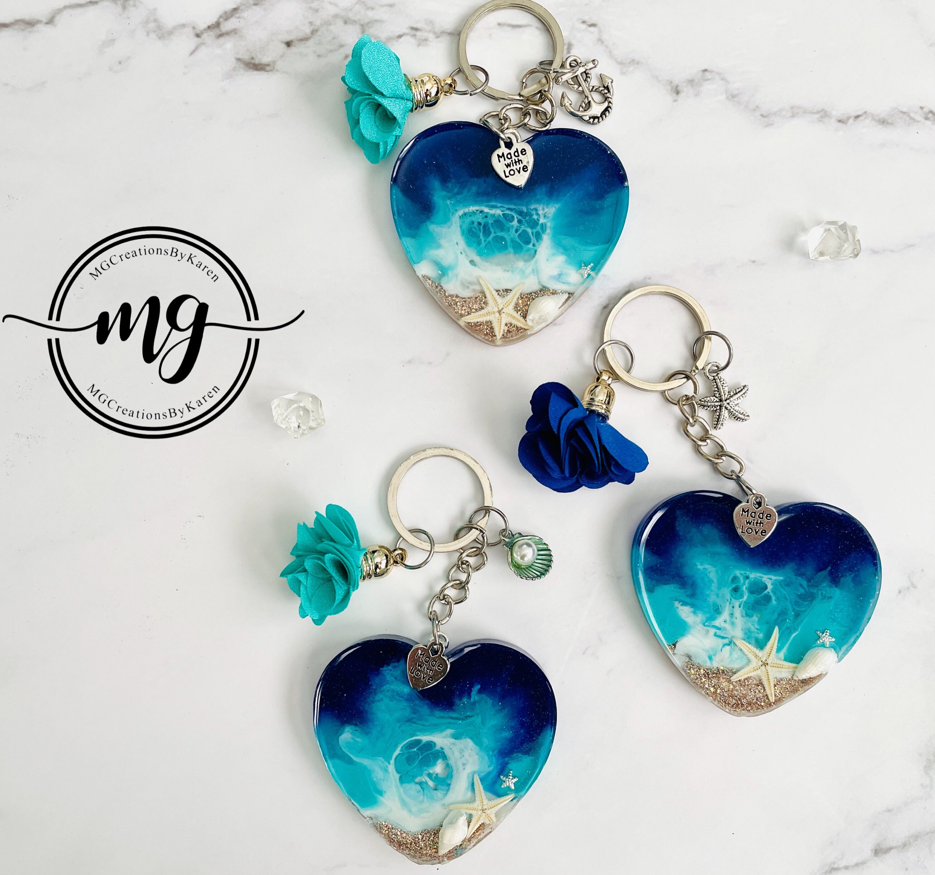 Resin Beach Theme Keychain Beach Keychain Ocean Keychain Etsy