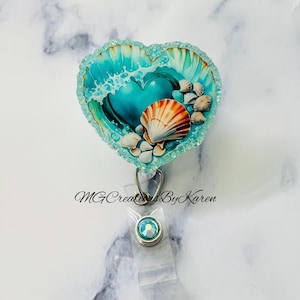Beach badge reel, Heart Badge Reel, Ocean badge reel, Beach ID holder, Beach badge reel, Teacher badge, Nurse badge reel, stocking stuffer