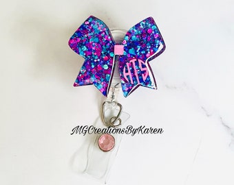 Monogram Badge Reel,  Bow Badge Reel, Personalized Badge Reel, Custom Badge Reel, Name Badge Reel, Monogram ID Holder,  Monogram Badge Clip