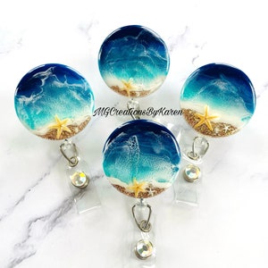 Ocean Beach Badge Reel: Glitter Starfish, Handmade