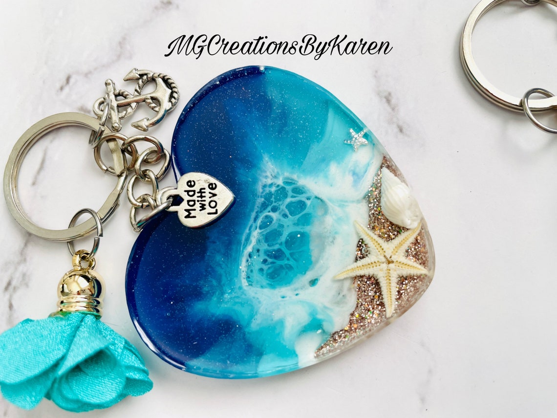 Resin Beach Theme Keychain Beach Keychain Ocean Keychain Etsy
