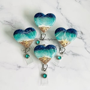 Ocean Badge Reel, Heart Beach Badge Reel, Beach Badge Reel, Ocean Reel, Beach Accessories, Ocean Beach Reel, Ocean, Beach, Ocean Accessories