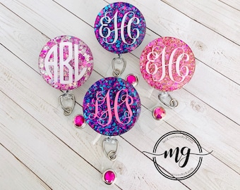 Monogram Badge Reel, Personalized Badge Reel, Custom Badge Reel, Stocking Stuffer,  Monogram Badge Clip, Monogram ID Holder, Monogram ID Tag