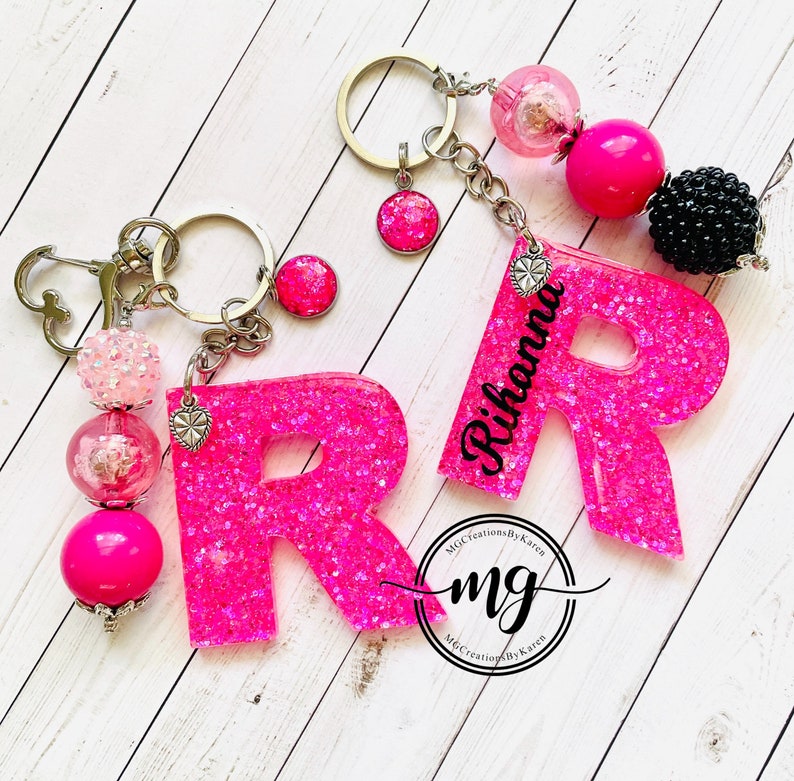 Letter Keychain Initial Keychain Initial Key Ring Glitter Etsy Canada