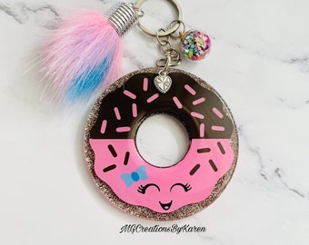 Pink Iced Donut Ring Novelty Keyring Bag Tag Charm 