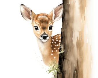 Watercolor Deer Clipart: Baby Deer, Nursery Decor (12 JPGs)