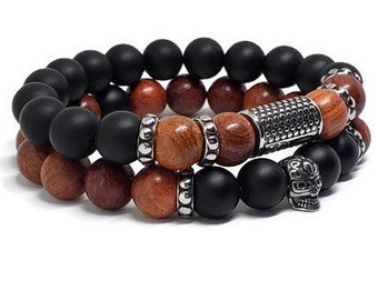 10mm Stackable Wood Bracelets - Stackable Matte Finished Onyx Bracelets