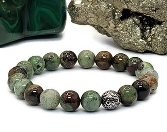 Green Peruvian Opal Bracelet: Handmade Gemstone Beaded Bracelet Men