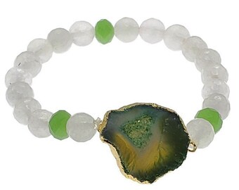 Geode Agate Slice Druzy Bracelets with Agate Faceted Beads