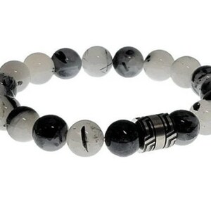Quartz Tourmaline Bead Bracelet - Tourmaline Stretch Bracelet - Black tourmaline quartz stone bracelet - Men bead bracelet