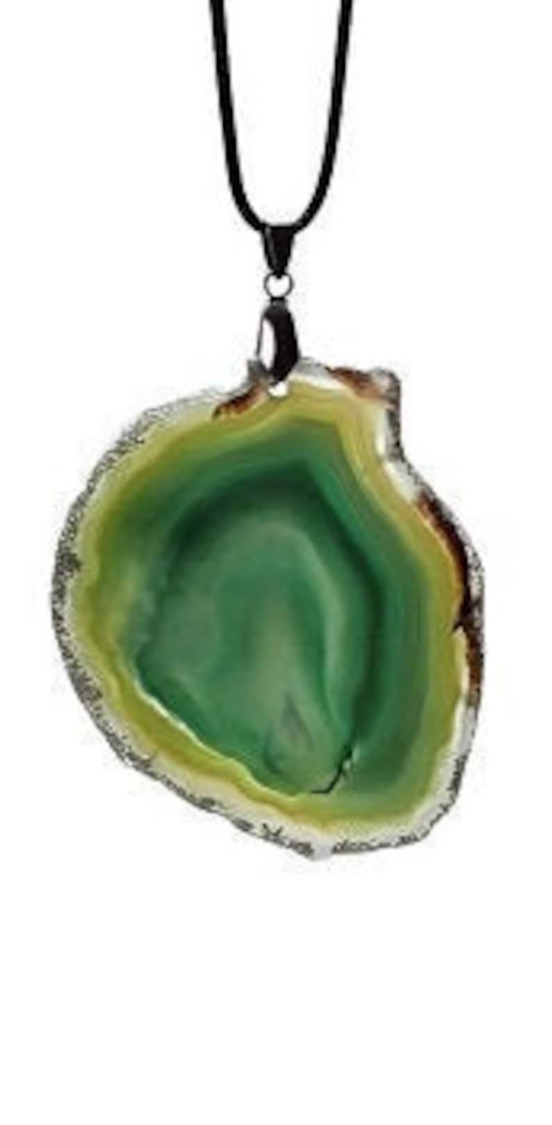 Raw Stone Pendant Boho Long Layer Green Agate Agate Necklace Women Slice Agate Necklace