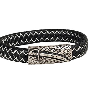 Black and Red Braided Leather Cord Bracelet, Stainless Steel Magnetic Clasp, Men&#39;s Leather Bracelet, Braided Bracelet