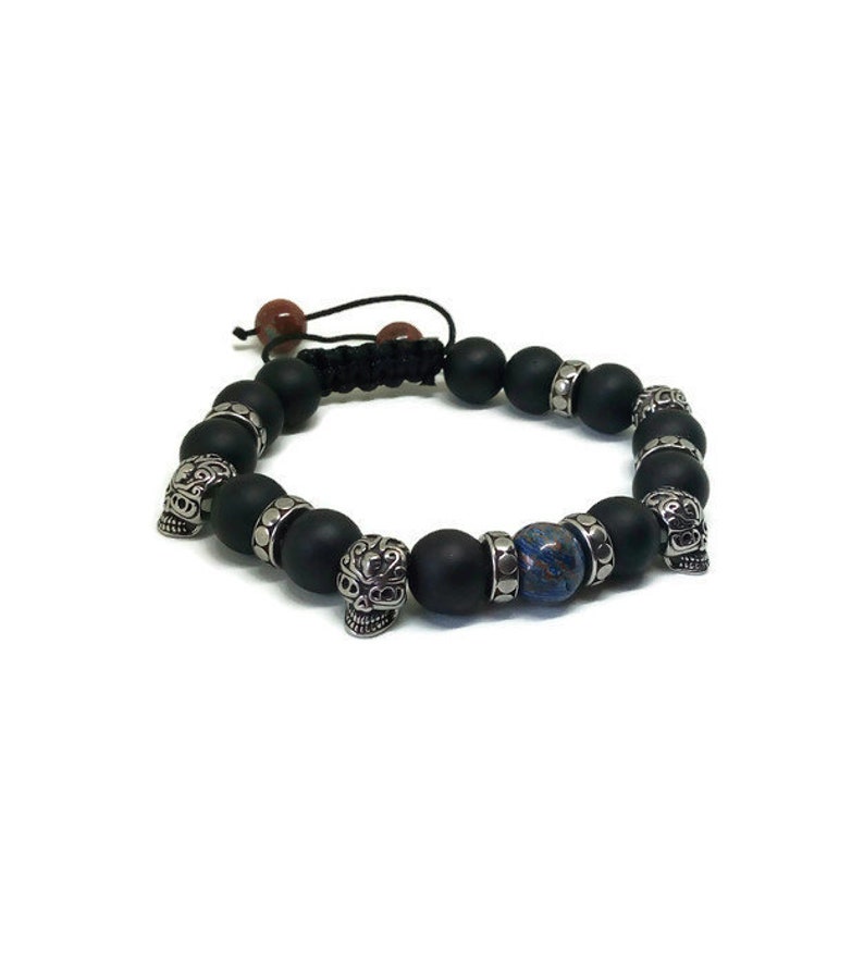 Onyx bracelet Gift for men Jewelry for men Bracelet for men Natural gemstone bracelet Skull bracelet Black beaded bracelet