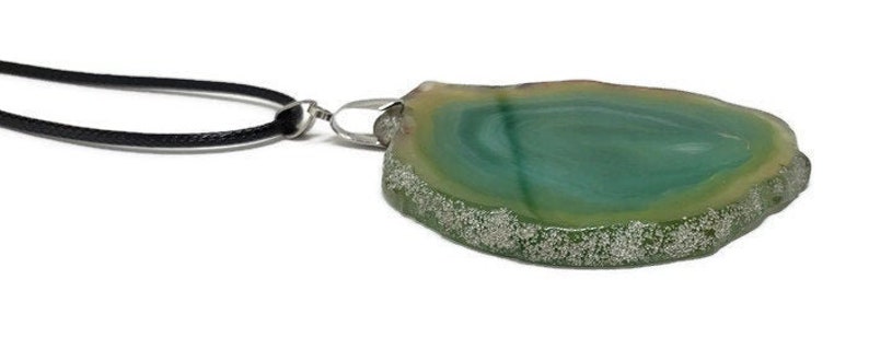 Raw Stone Pendant Boho Long Layer Green Agate Agate Necklace Women Slice Agate Necklace