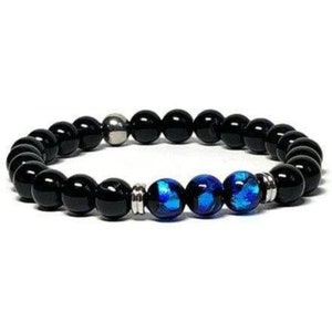 Black Onyx Bracelet - Stretch Bracelet, Lampwork Bracelet
