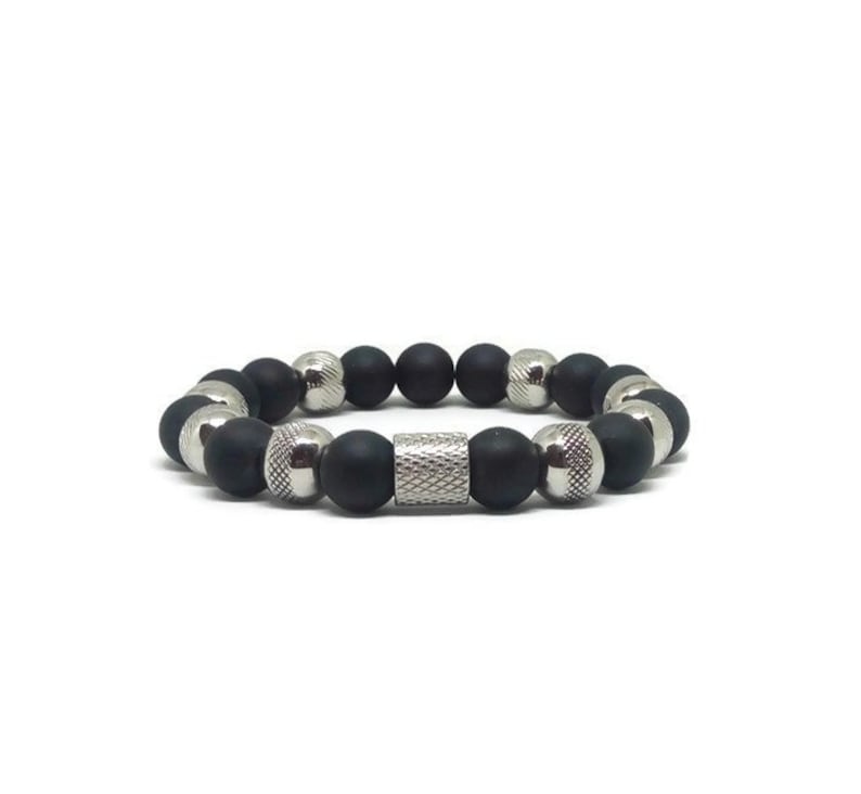 Bracelet Man Mens Beaded Bracelet Matte Black Stone Bracelet Black Onyx Bead Bracelet