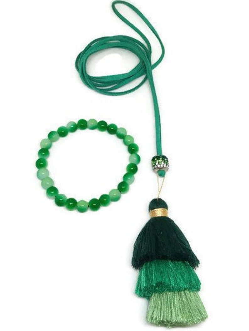 Green Tassel Tiered Tassel Necklace Long Tassel Necklace Ombre Tassel Trendy Teen Gifts