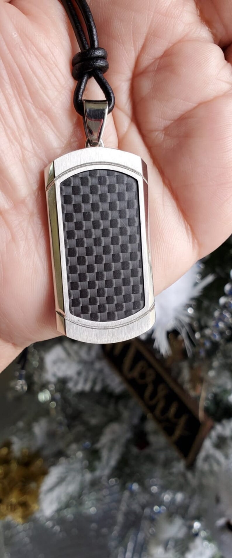 Blue Carbon Fiber Dog Tag Pendant