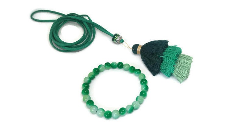 Green Tassel Tiered Tassel Necklace Long Tassel Necklace Ombre Tassel Trendy Teen Gifts