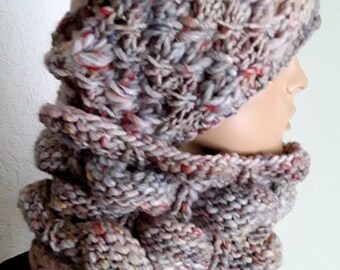 Bubble Wende Loop / Headband / Hand Knitted / Beige / Red / Grey / Wool / Scarf / Scarf / Christmas Gift