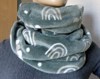 Loop scarf / infinity scarf / tube scarf / scarf / winter loop scarf / fleece / olive green with small rainbows / Christmas gift