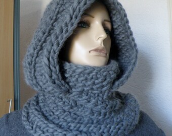 Bufanda con capucha / calentador de cuello / capucha gruesa / gris / sombrero / bufanda infinita / capucha / lazo / regalo de Navidad